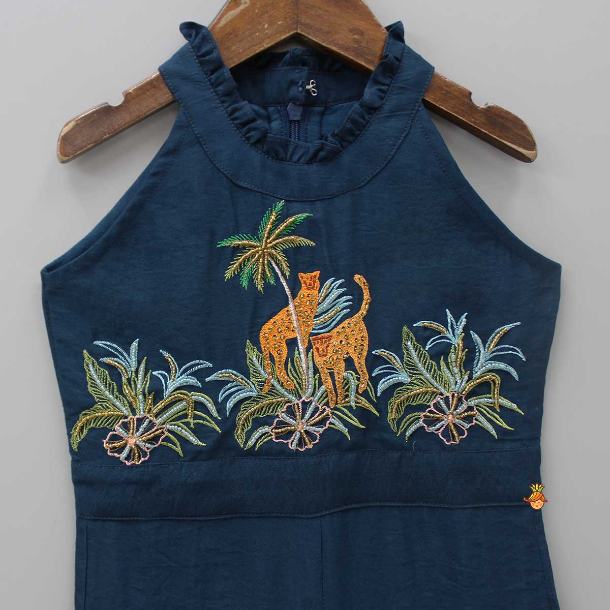 Blue Embroidered Yoke Jumpsuit - Image 3