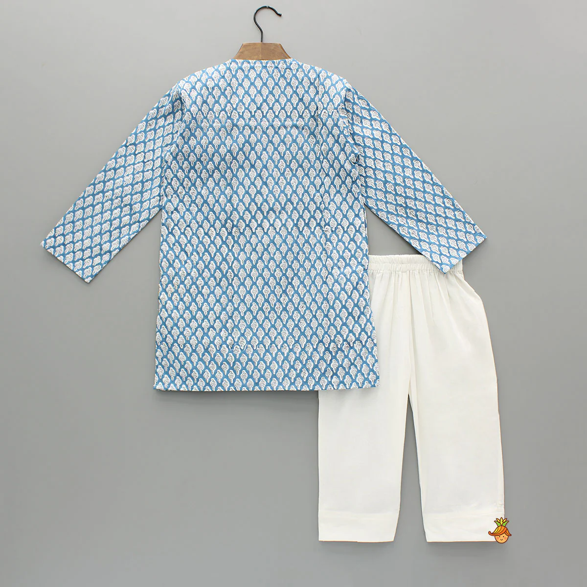 Blue Hand Block Printed Kurta And Pyjama - Image 2