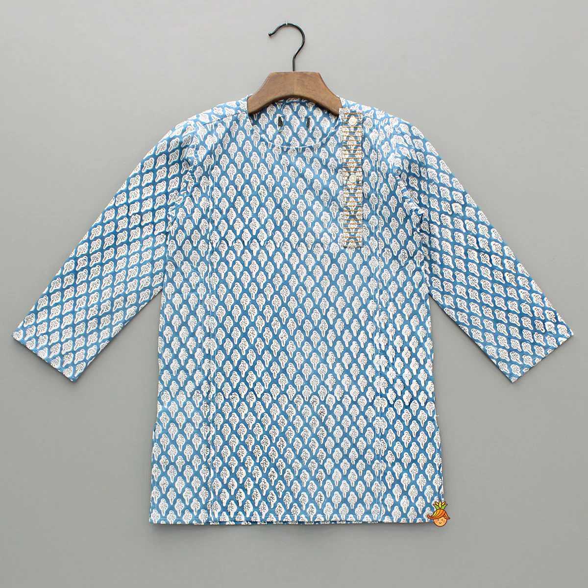Blue Hand Block Printed Kurta And Pyjama - Image 3