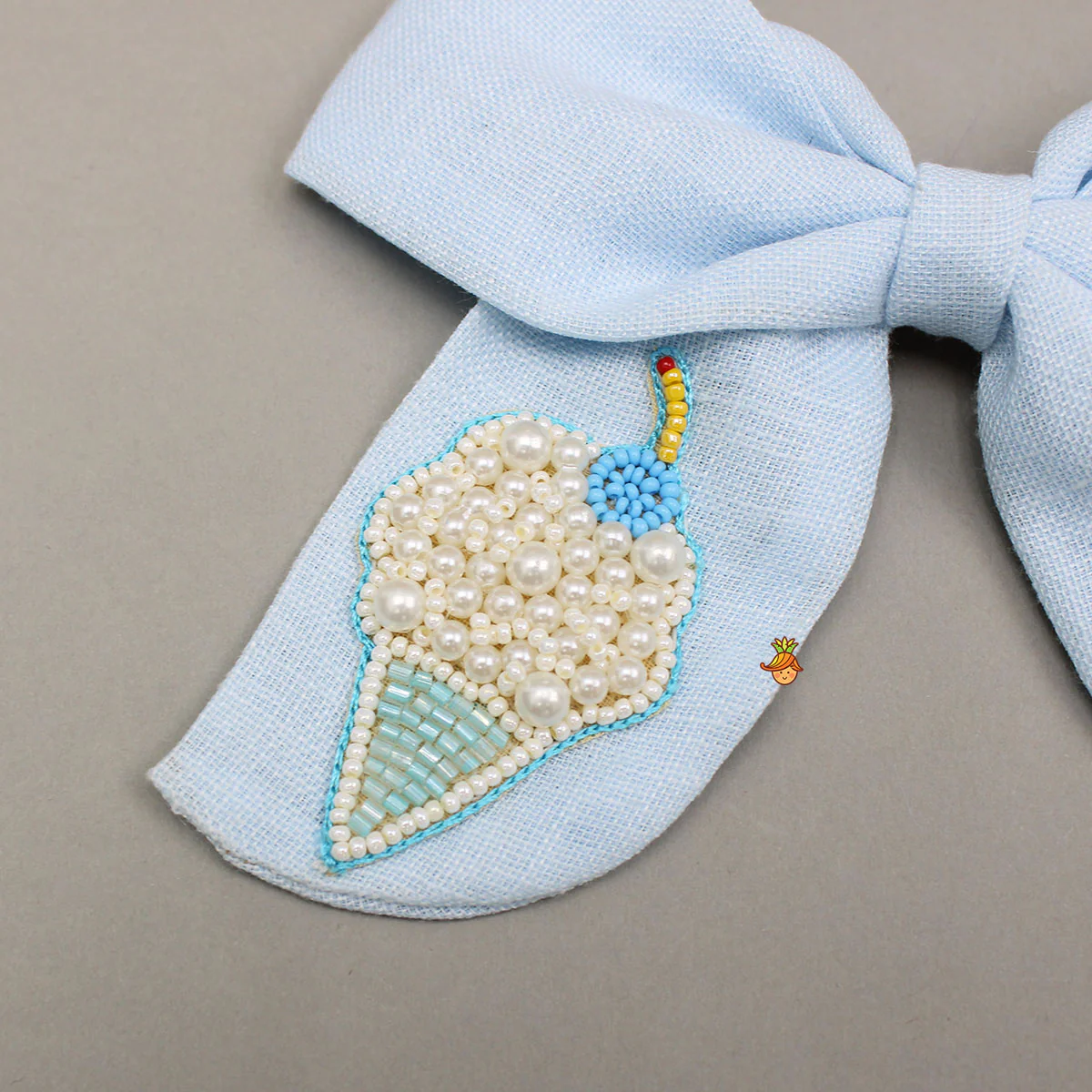 Blue Ice Cream Embroidered Bowie Hair Clip - Image 3