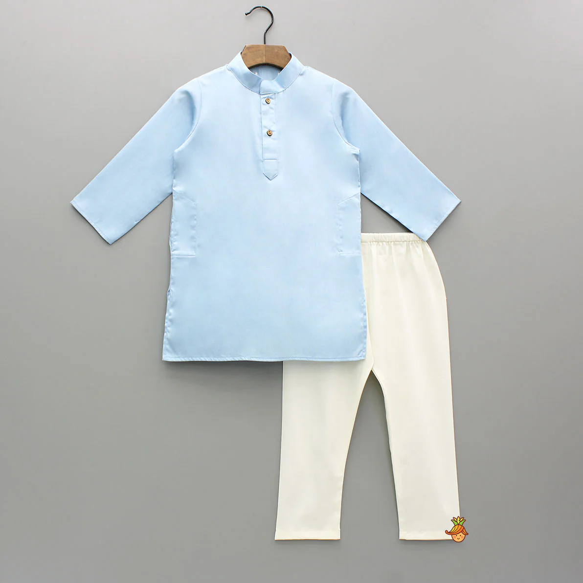 Blue Kurta With Printed Embroidered Jacket And Pyjama - Image 3