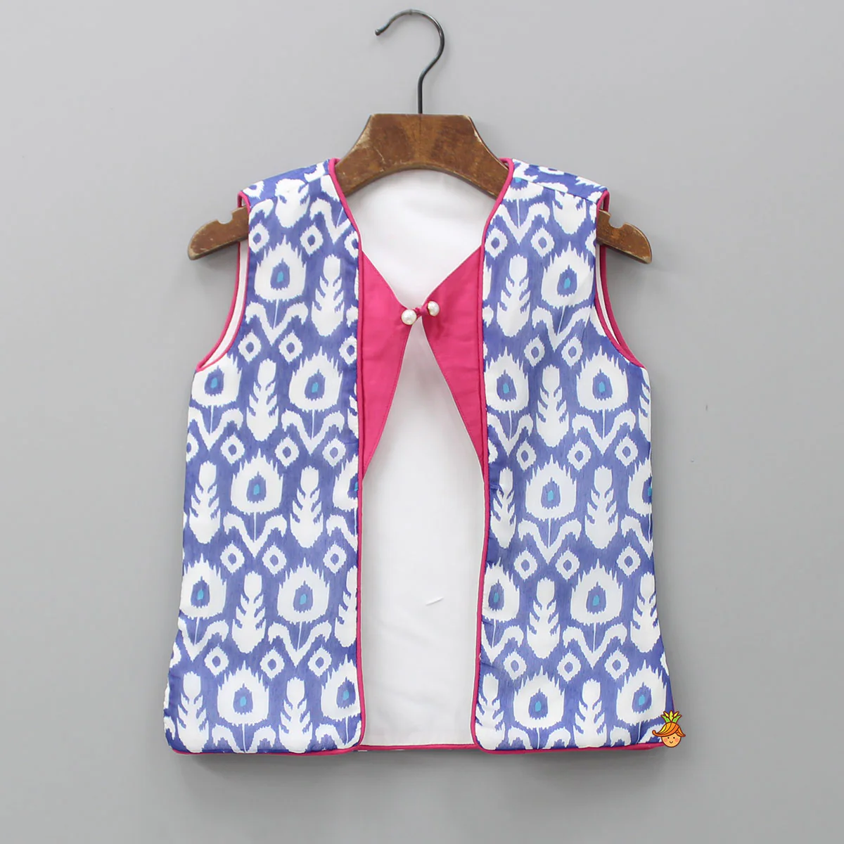 Blue Kurta With Printed Stylish Jacket And Pyjama - Image 6
