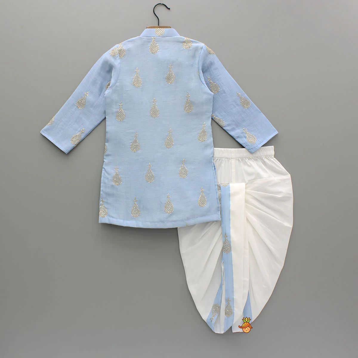 Blue Motif Embroidered Chanderi Kurta With Dhoti - Image 2