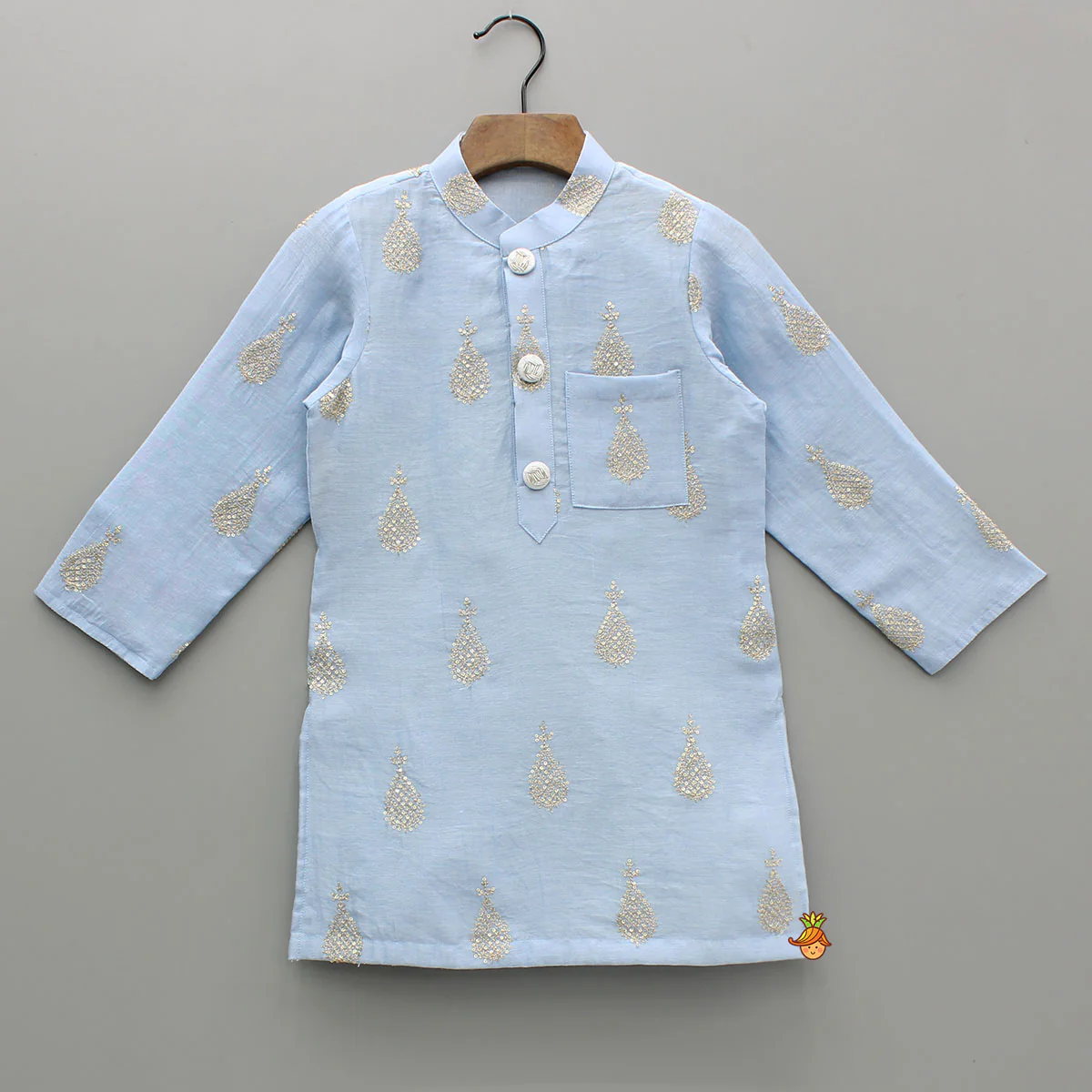 Blue Motif Embroidered Chanderi Kurta With Dhoti - Image 3