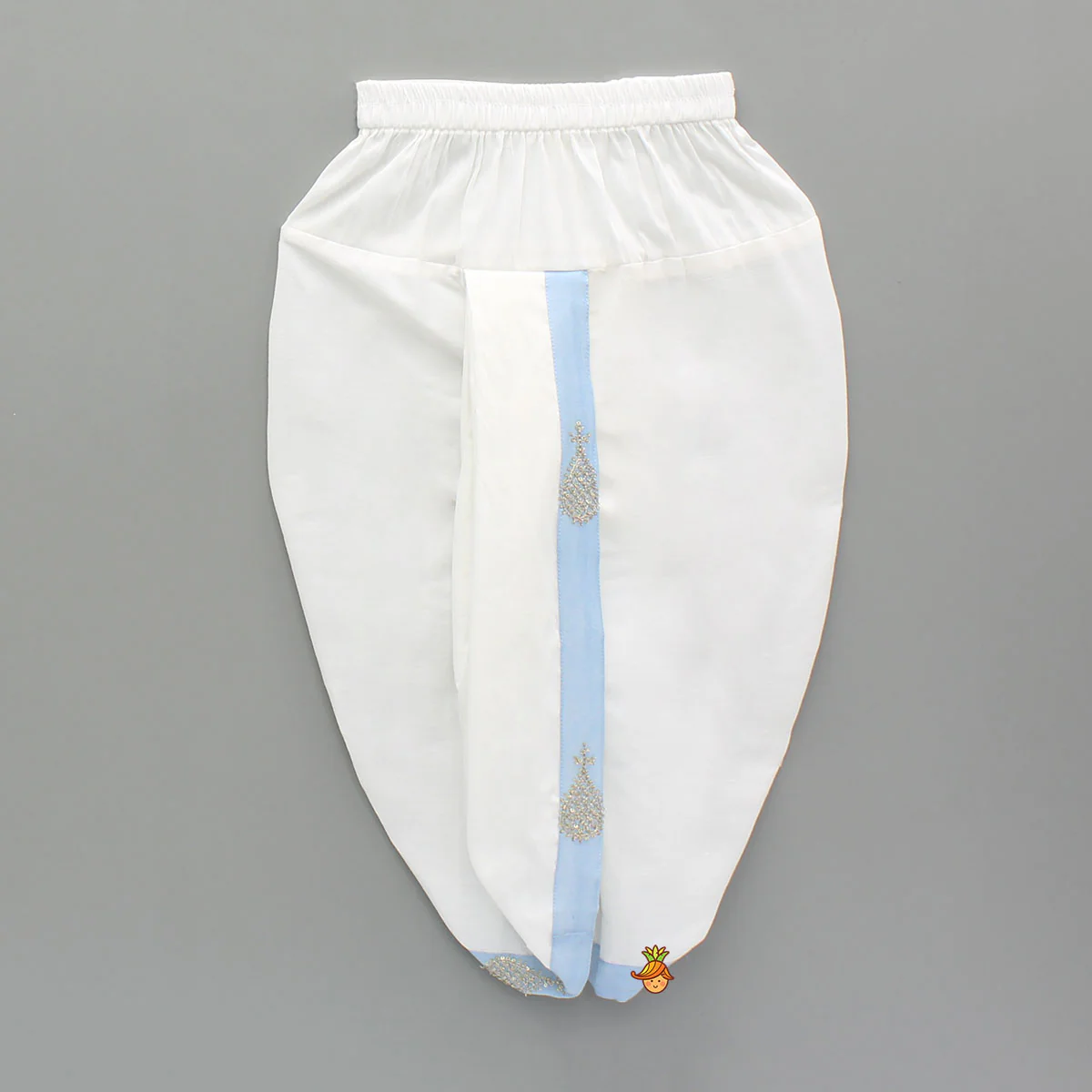 Blue Motif Embroidered Chanderi Kurta With Dhoti - Image 4