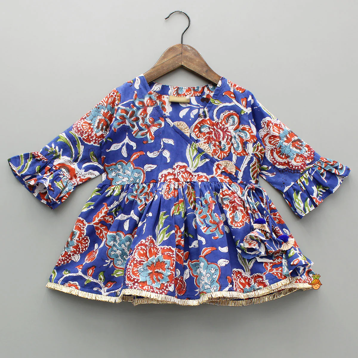 Blue Multicolored Printed Angarkha Style Kurti And Sharara - Image 3