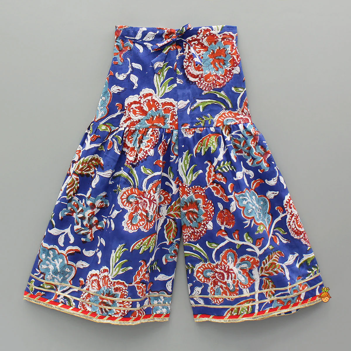 Blue Multicolored Printed Angarkha Style Kurti And Sharara - Image 4