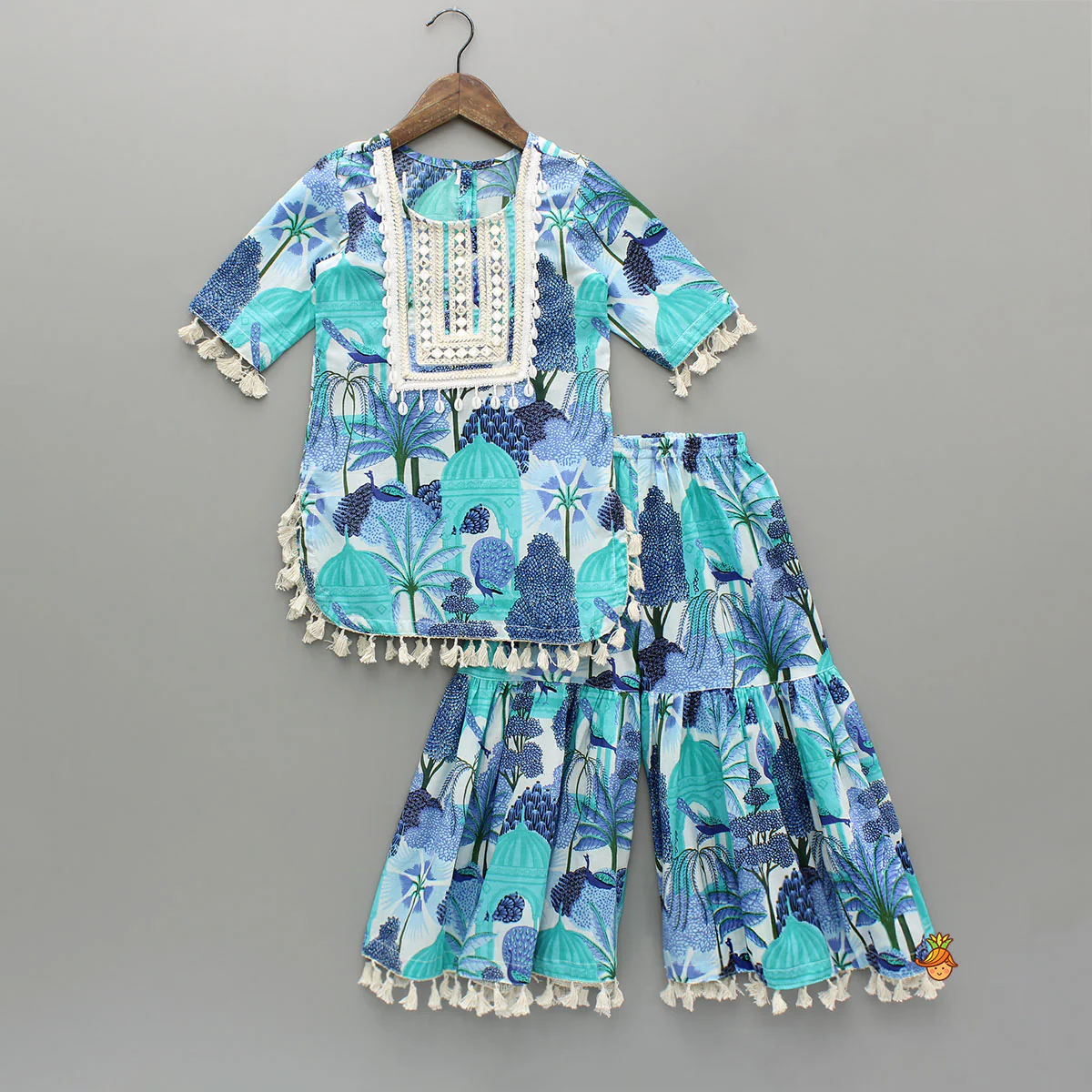 Blue Multicolour Printed Kurti And Sharara With Dupatta - Image 3