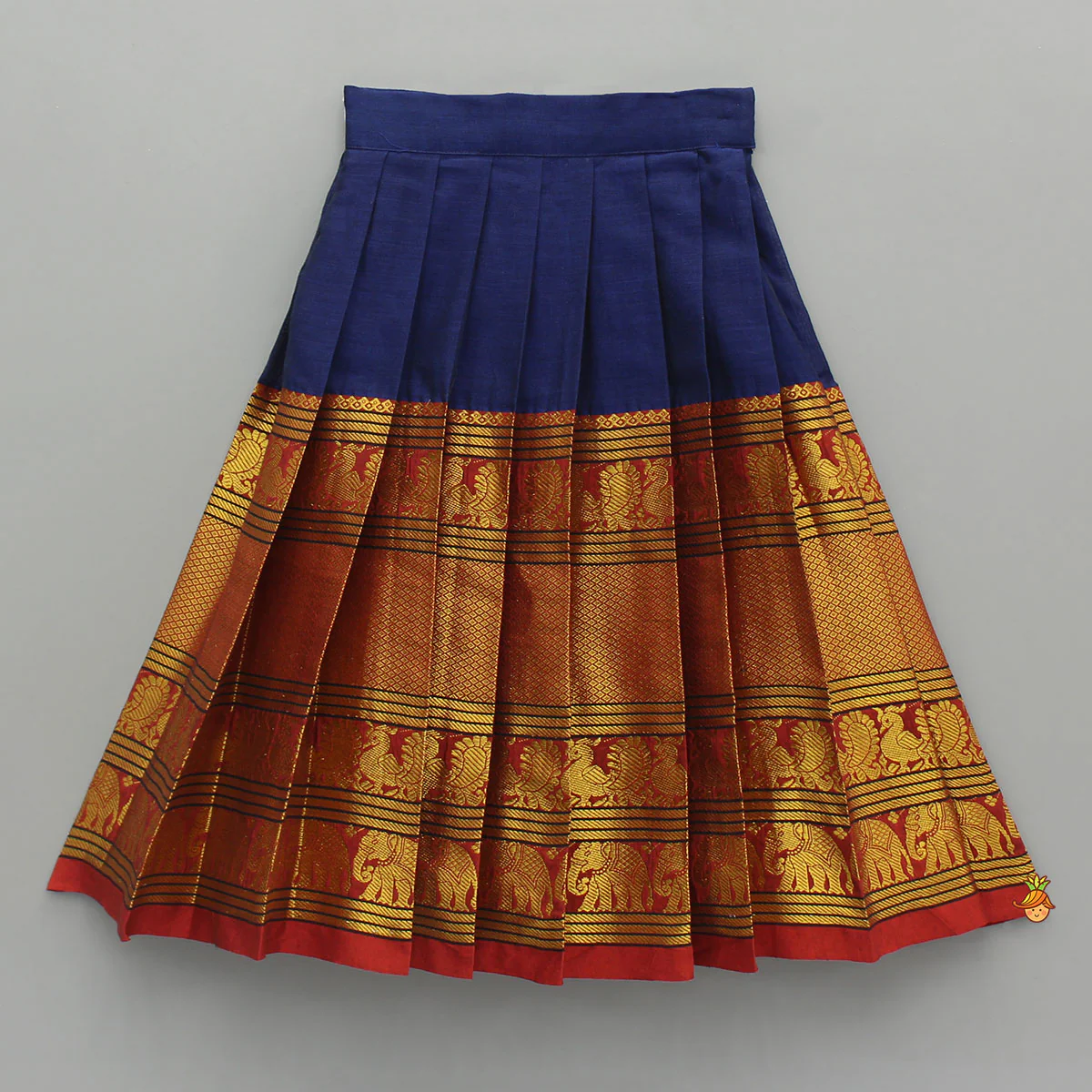 Blue One Shoulder Pleats Detailed Top And Pleated Lehenga - Image 4