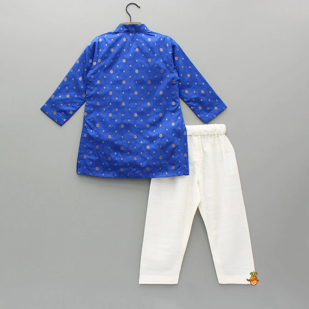 Blue Brocade Kurta With White Pyjama - Image 2