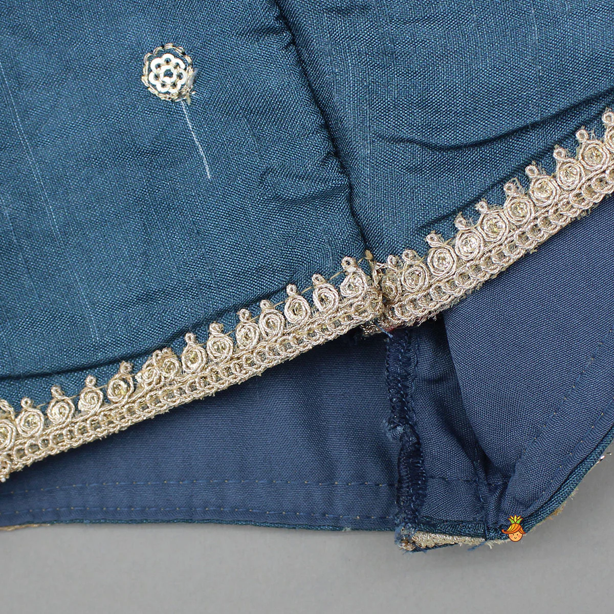 Blue Pin Tuck Top And Ethnic Printed Lehenga With Green Dupatta - Image 6