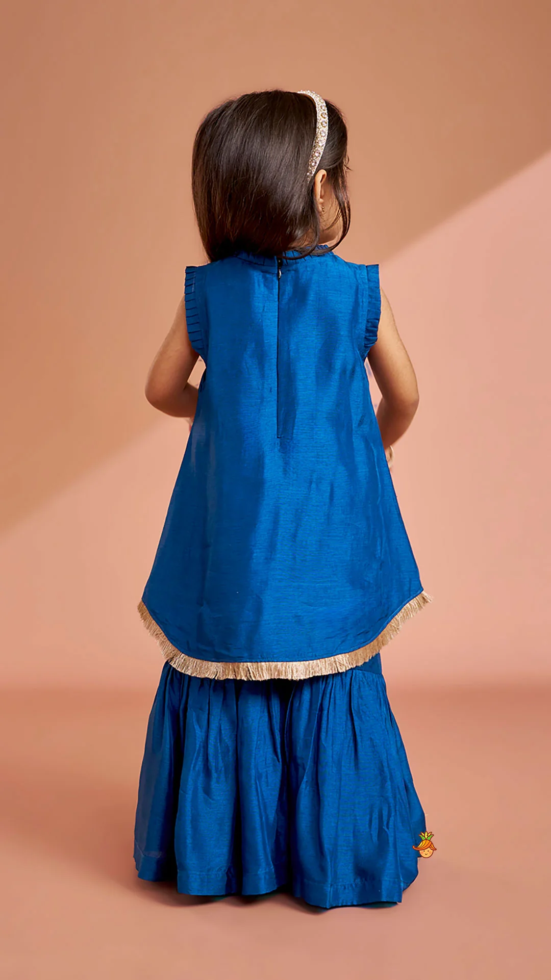 Pleat Detailed Zari Embroidered Kurti With Sharara And Dupatta - Image 10