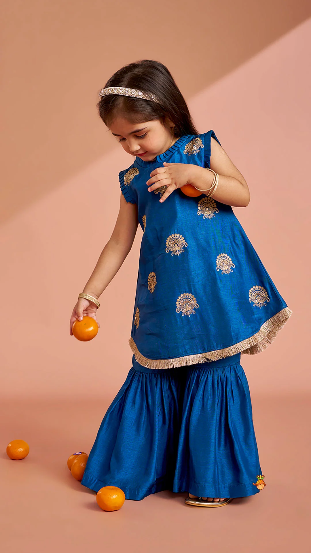 Pleat Detailed Zari Embroidered Kurti With Sharara And Dupatta - Image 4