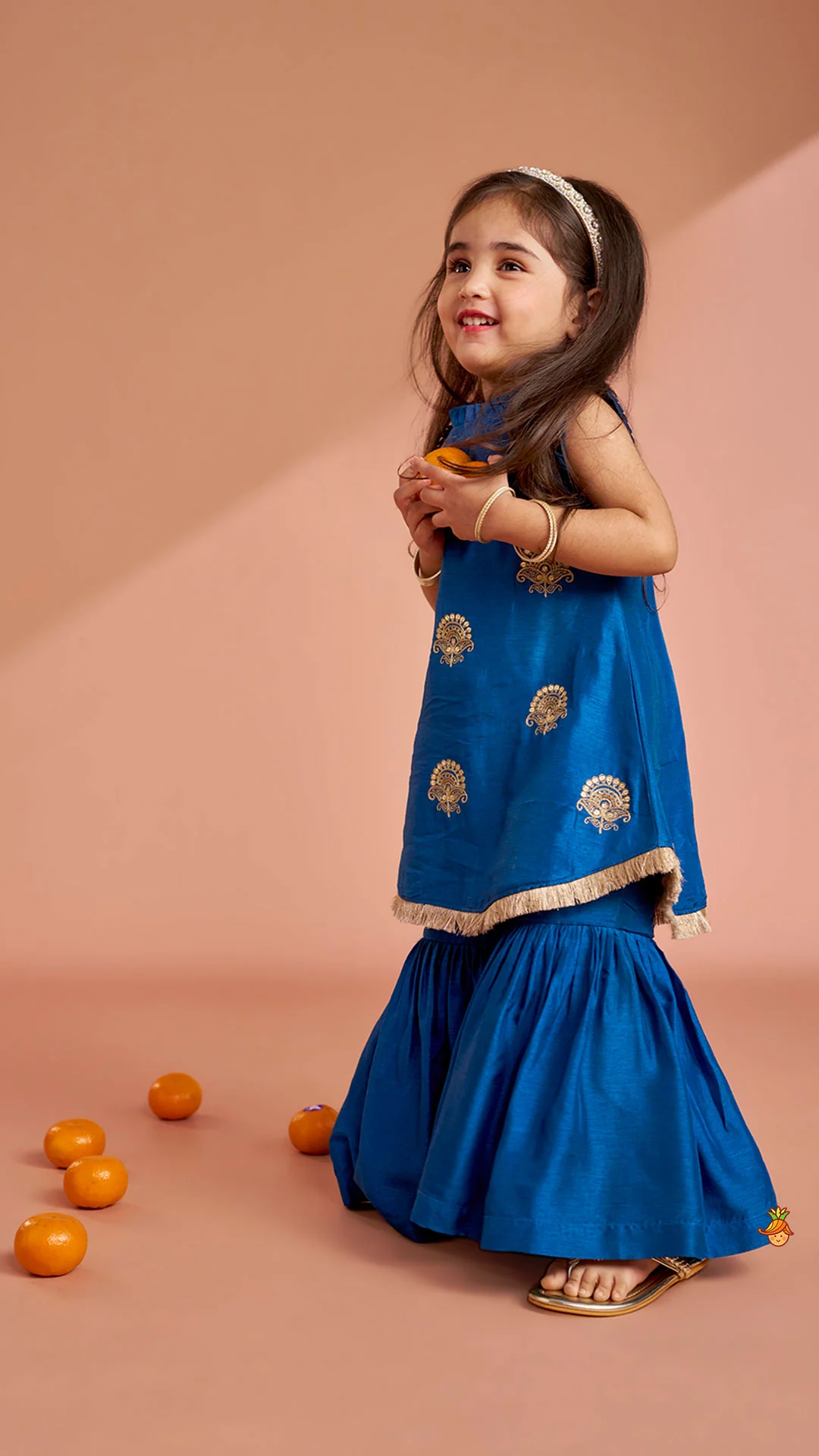 Pleat Detailed Zari Embroidered Kurti With Sharara And Dupatta - Image 6