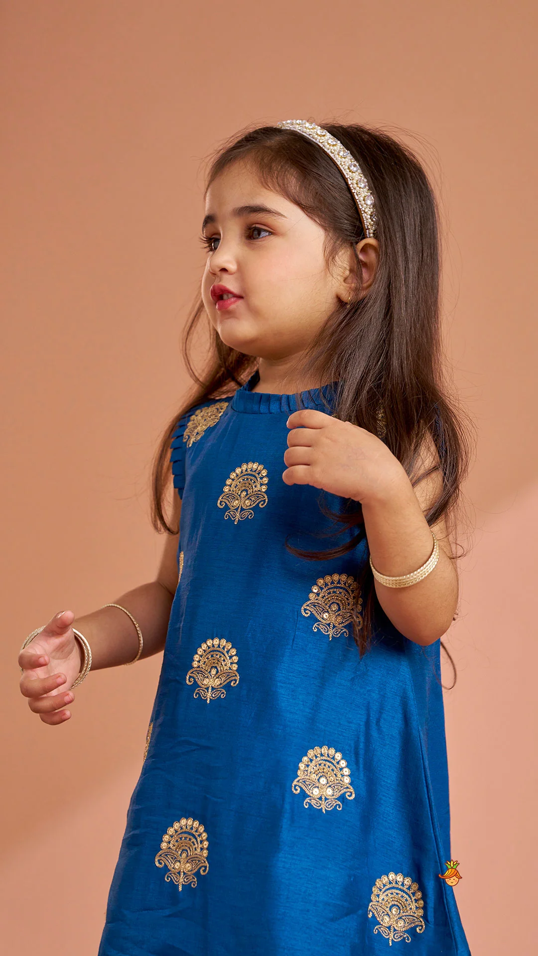 Pleat Detailed Zari Embroidered Kurti With Sharara And Dupatta - Image 8
