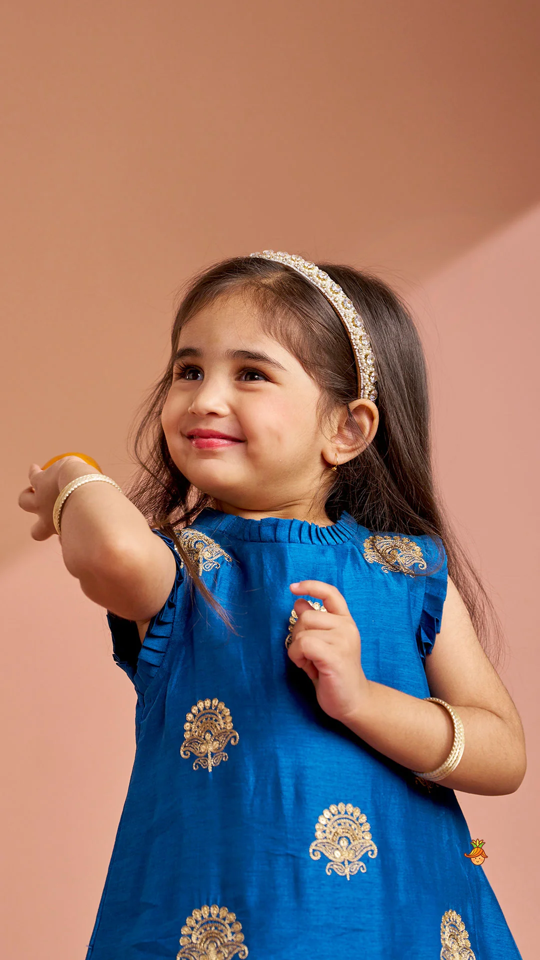 Pleat Detailed Zari Embroidered Kurti With Sharara And Dupatta - Image 9