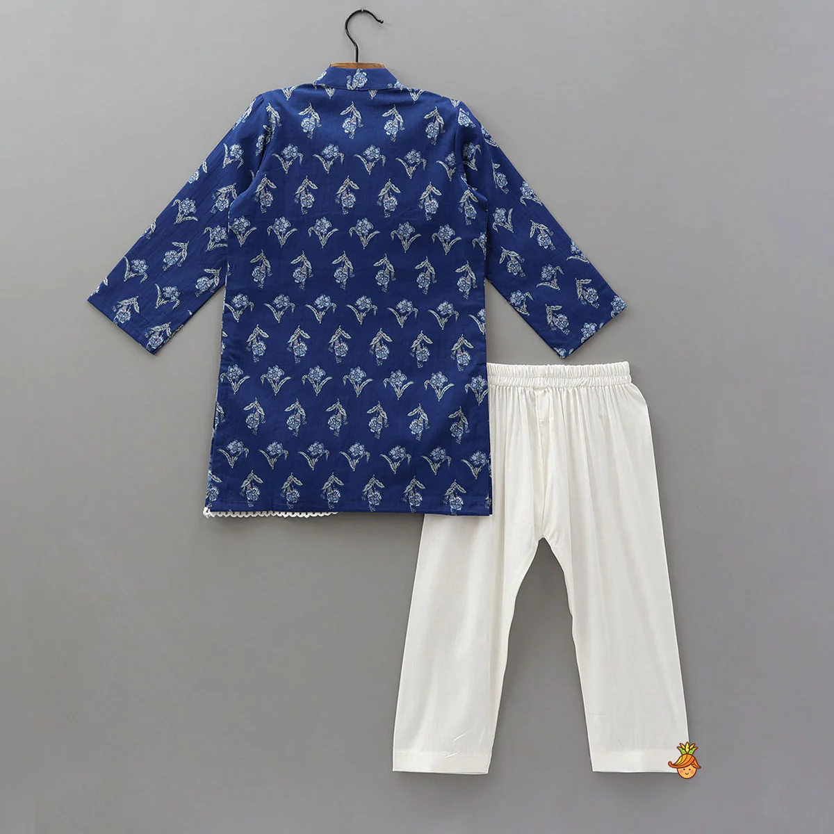 Blue Printed Asymmetric Kurta And Pyjama - Image 2