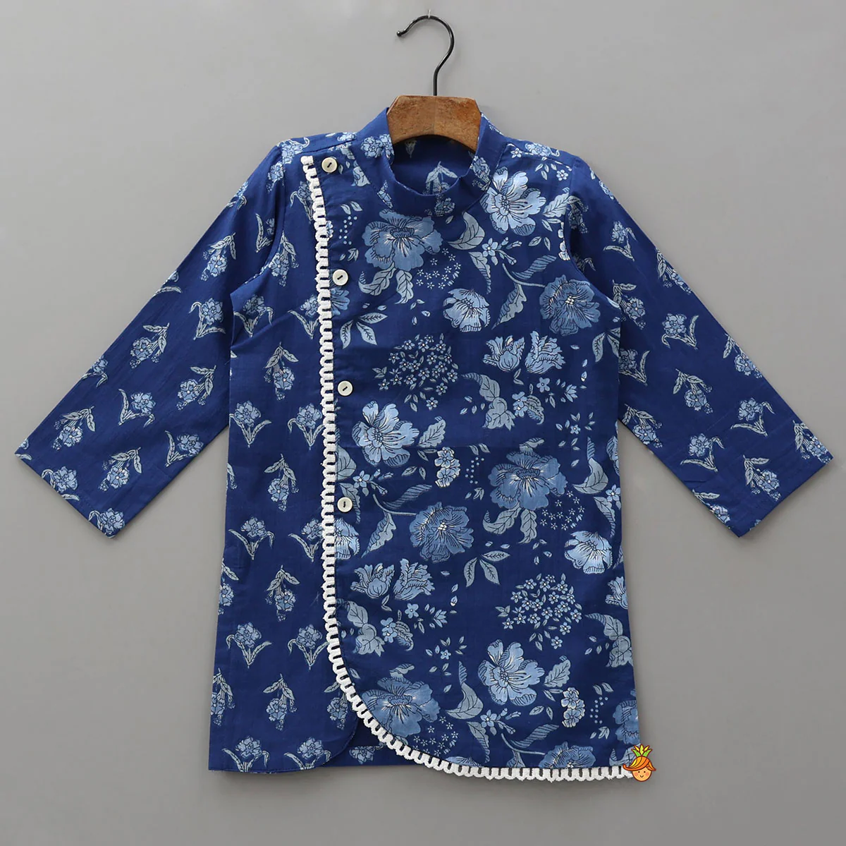 Blue Printed Asymmetric Kurta And Pyjama - Image 3