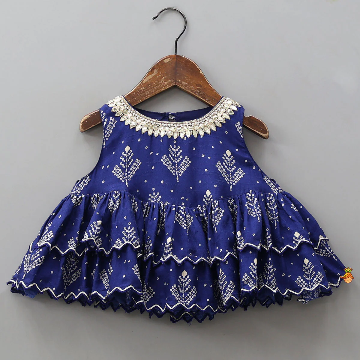 Blue Printed Embroidered Layered Top And Flared Palazzo - Image 3