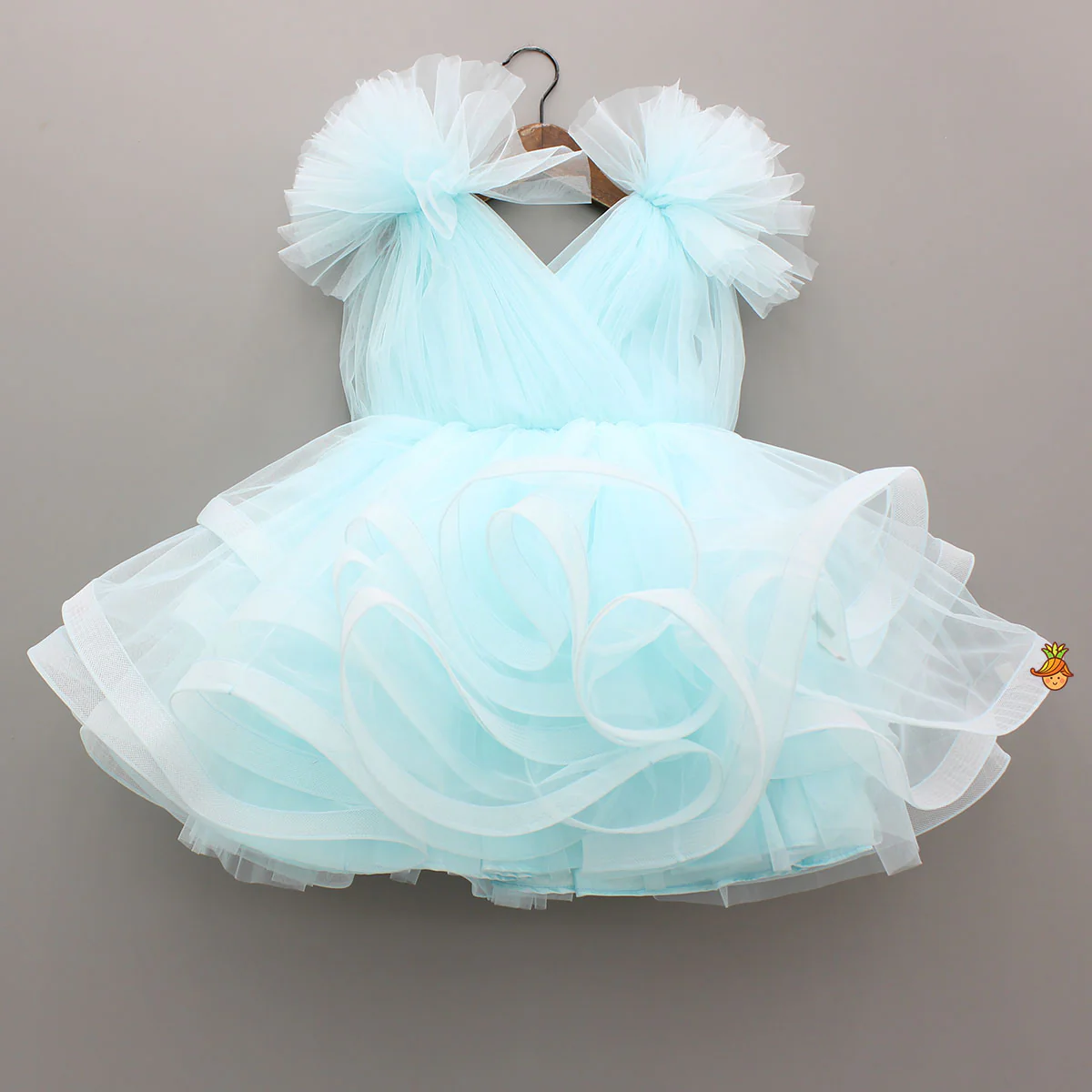 Blue Ruffled Net Dress With Stylish Sleeves