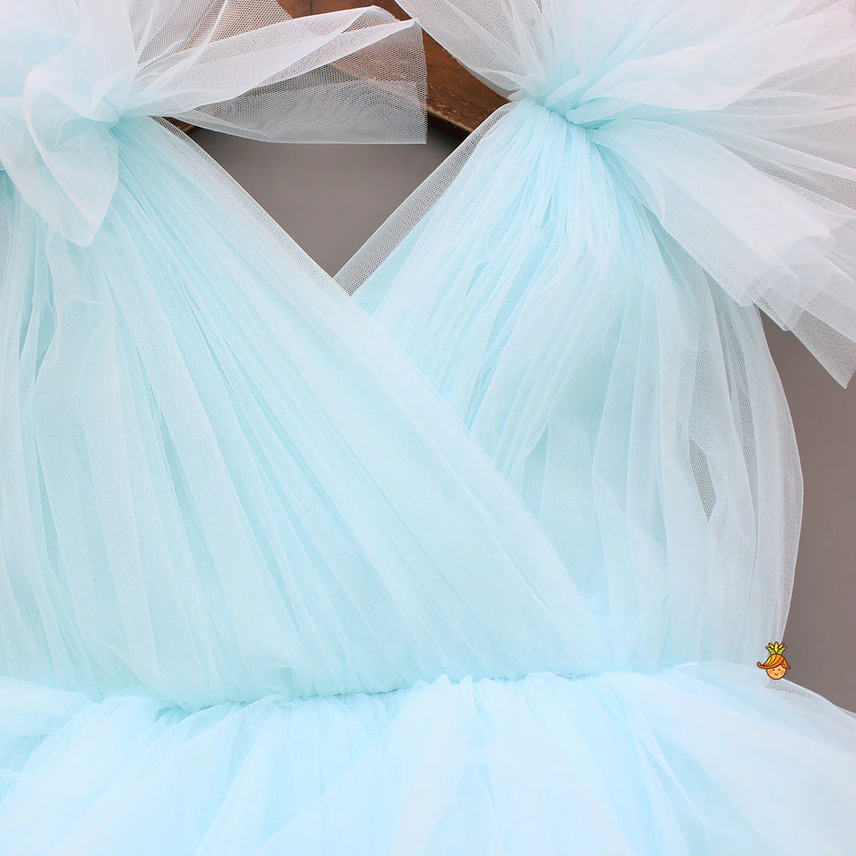 Blue Ruffled Net Dress With Stylish Sleeves - Image 3
