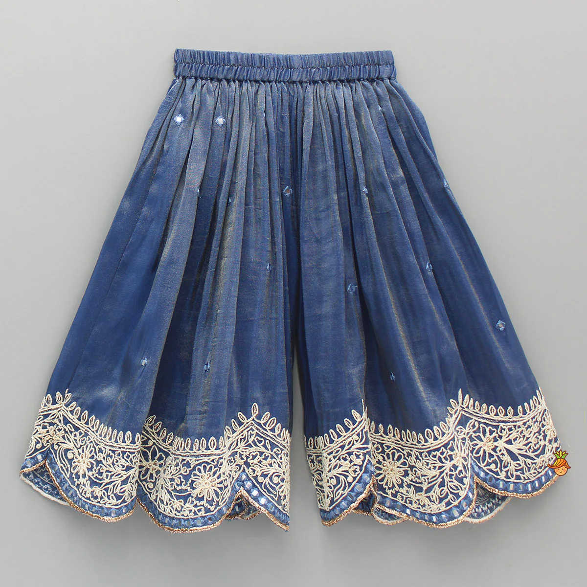 Blue Shimmery Strappy Embroidered Kurti And Palazzo - Image 4