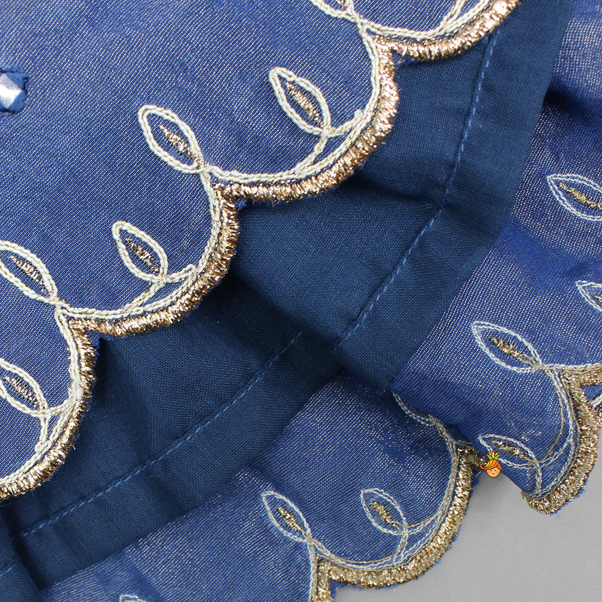 Blue Shimmery Strappy Embroidered Kurti And Palazzo - Image 5
