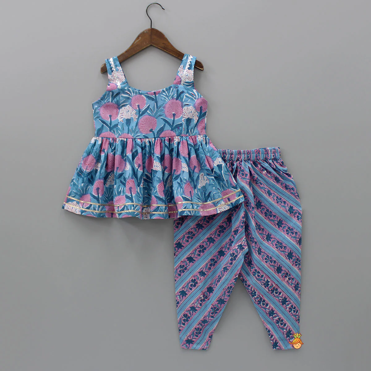 Blue Strappy Kurti And Pleated Dhoti Style Pant - Image 2