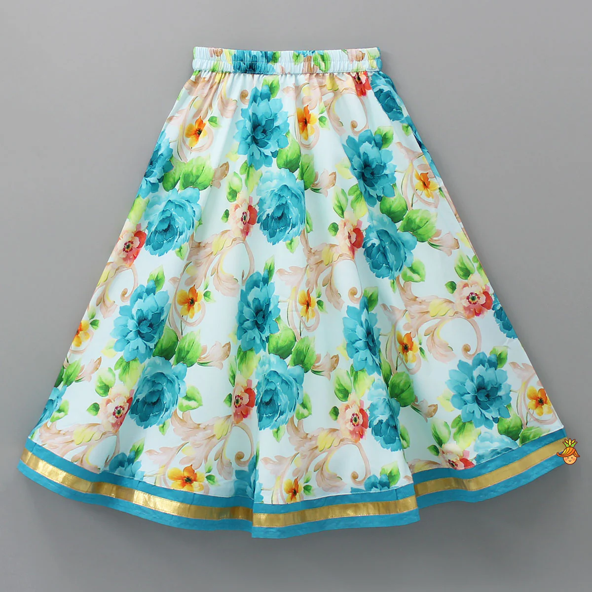 Blue Top And Floral Printed Lehenga With Net Dupatta - Image 5