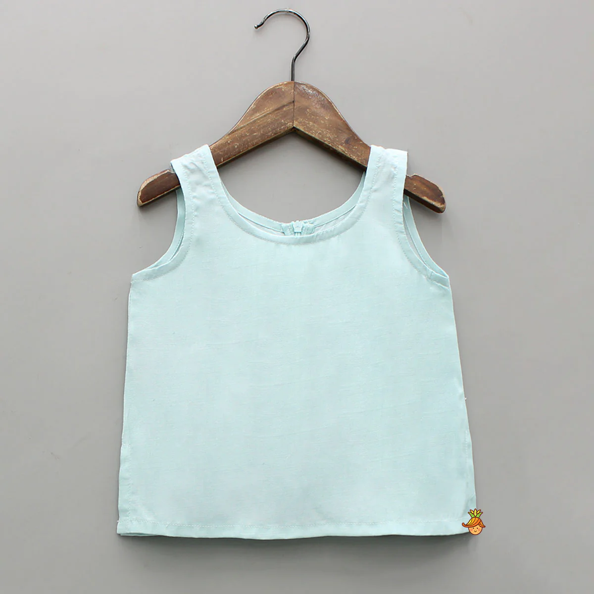 Blue Top With Pom Poms Detailed Embroidered Cape And Palazzo - Image 4