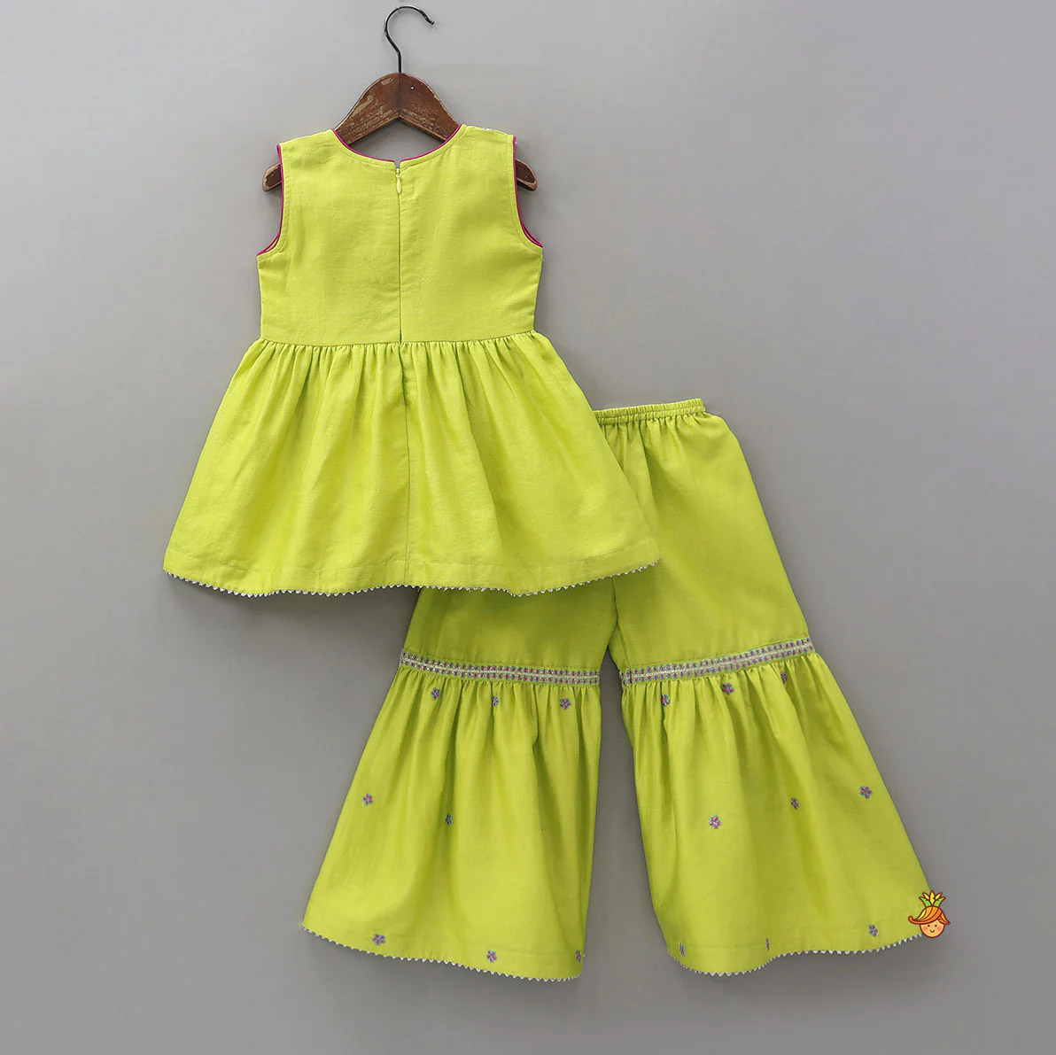 Booti Work Kurti And Sharara With Matching Scalloped Dupatta - Image 2
