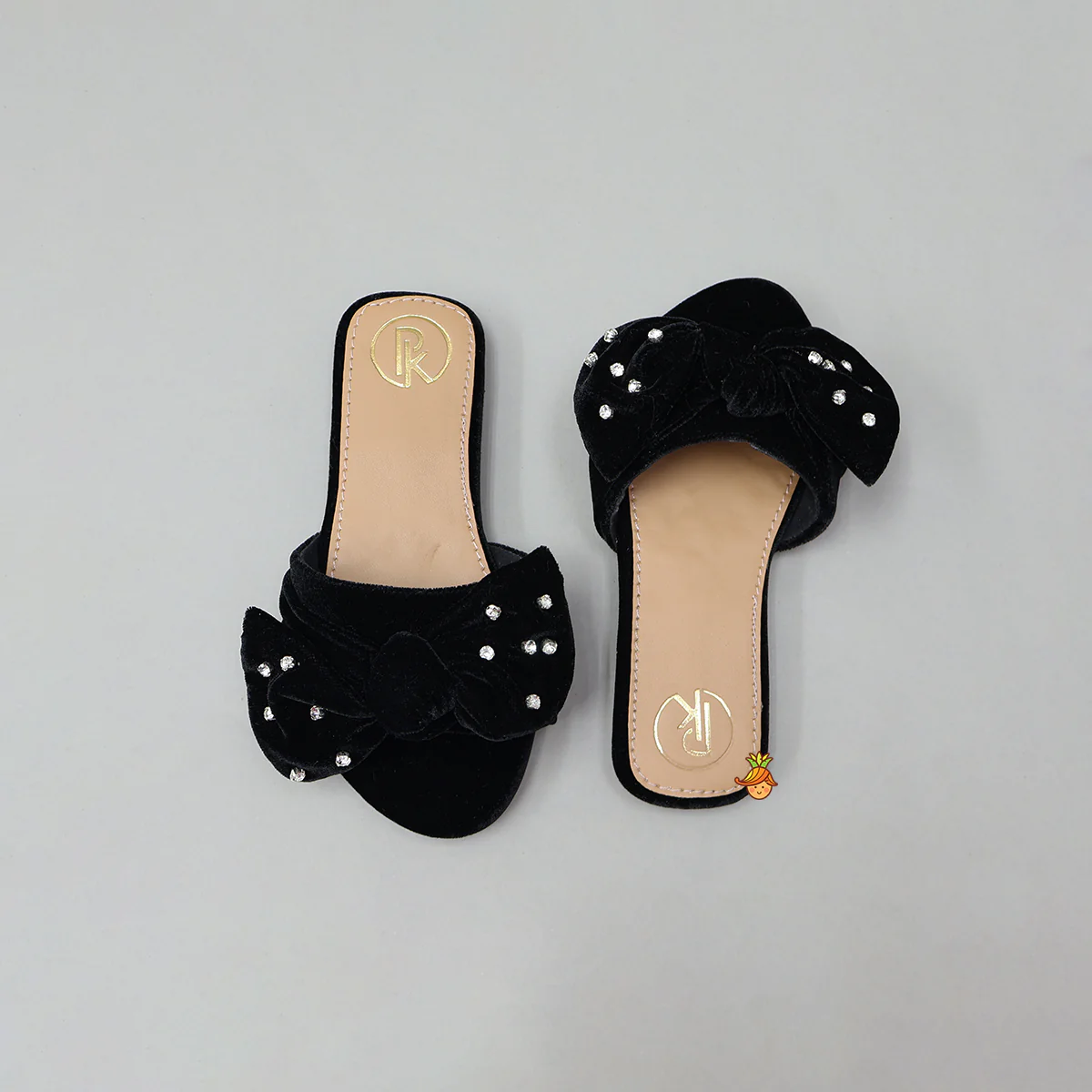 Bow Adorned Embellished Velvet Flats - Image 3