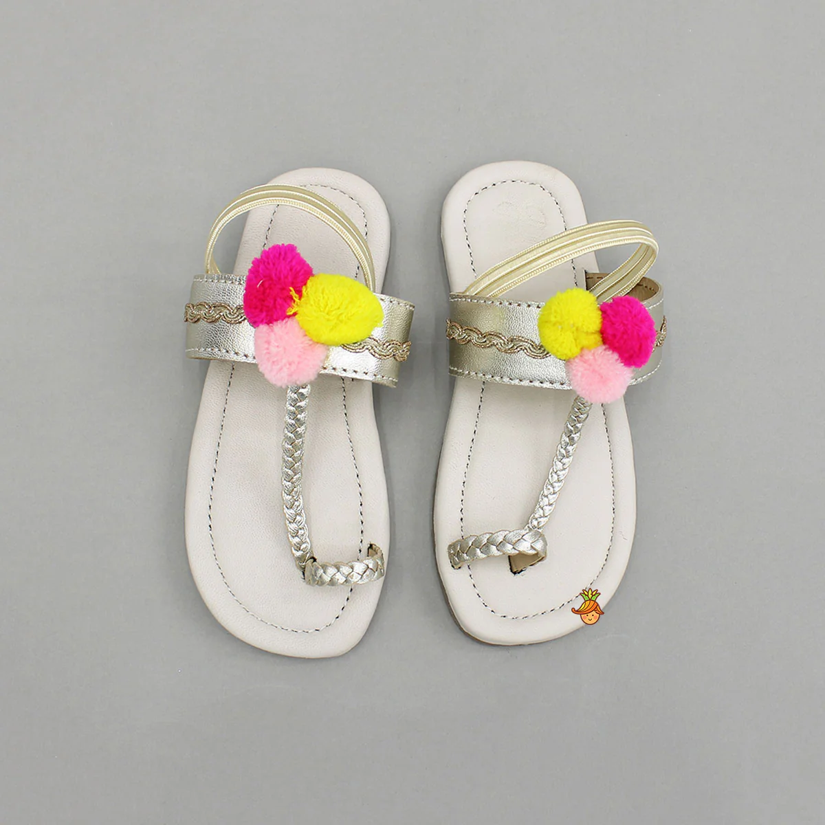 Braided Toe-Ring Kolhapuri Flats With Pom-Pom Adornments - Image 3
