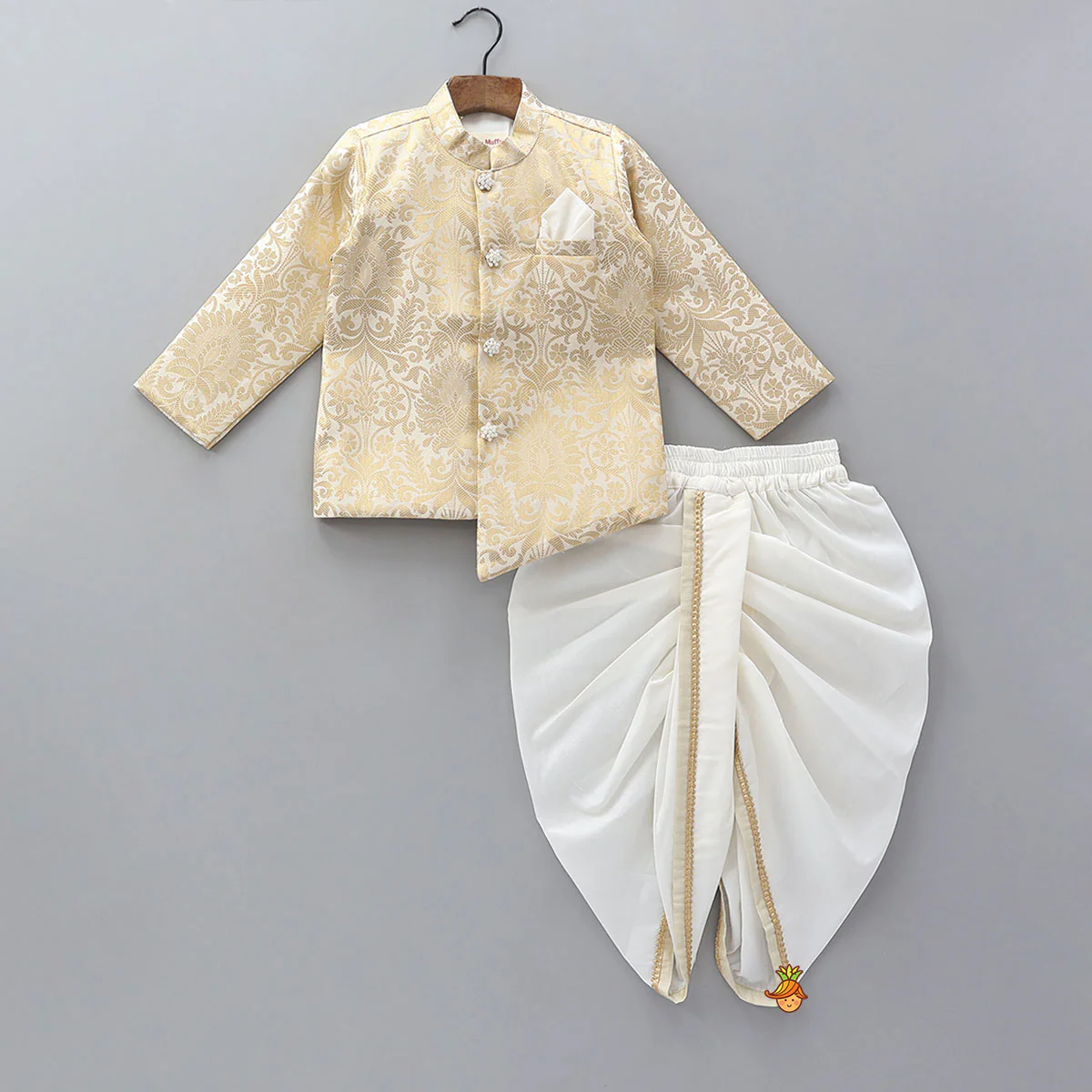 Brocade Asymmetric Sherwani And Dhoti