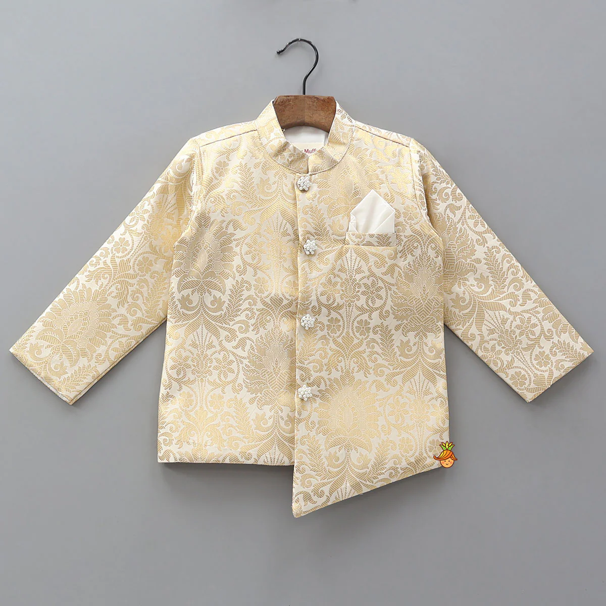 Brocade Asymmetric Sherwani And Dhoti - Image 3
