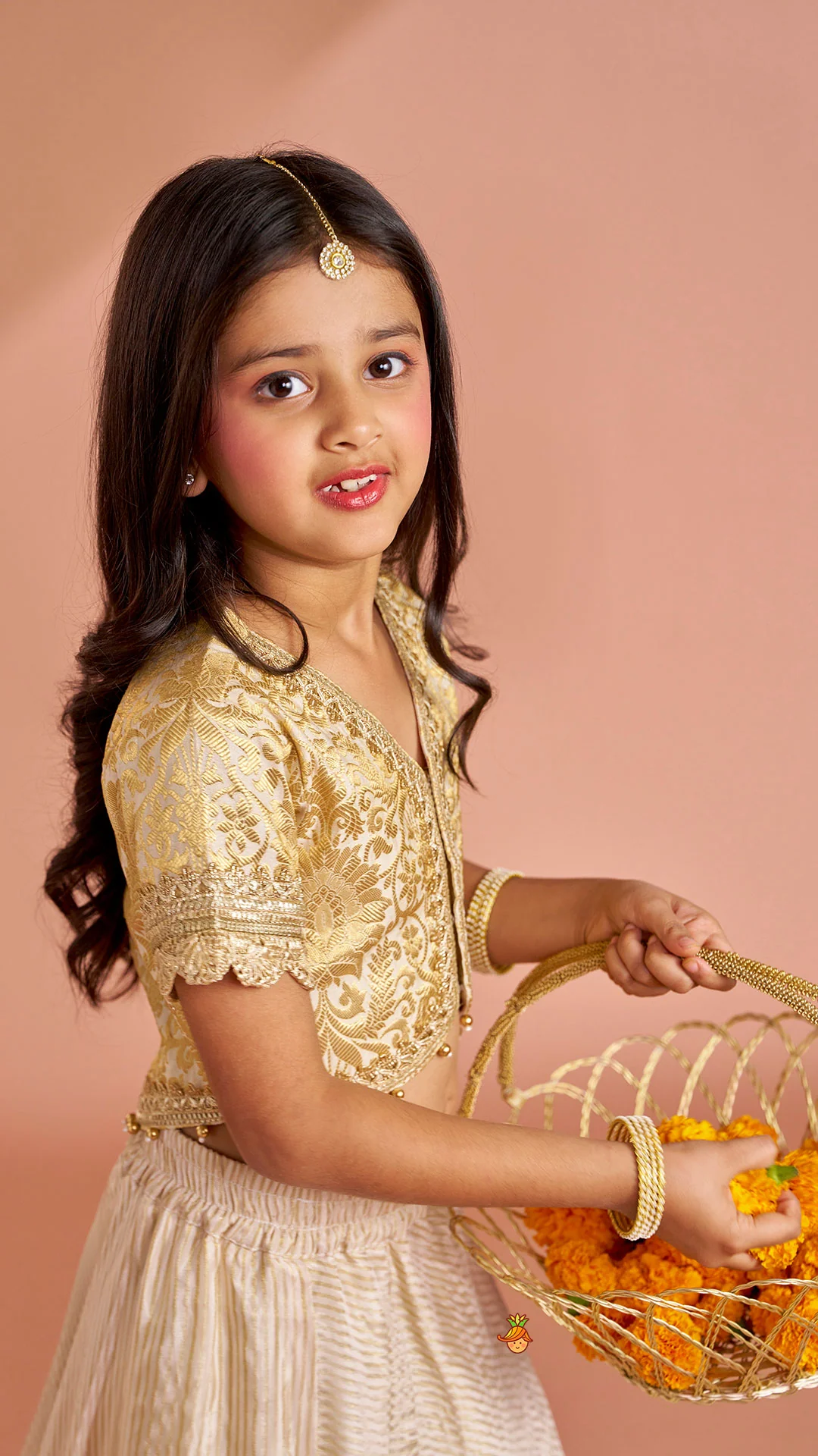 Brocade High-Low Top And Lehenga With Gota Lace Work Dupatta - Image 8
