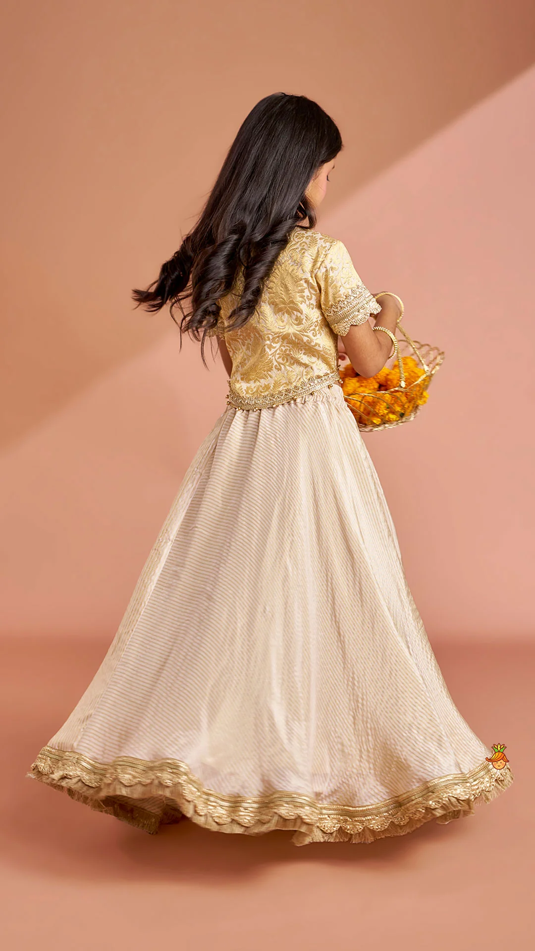 Brocade High-Low Top And Lehenga With Gota Lace Work Dupatta - Image 9