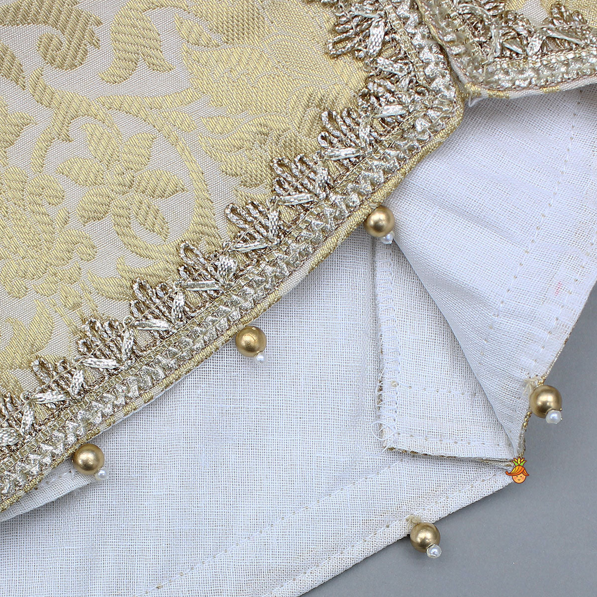 Brocade High-Low Top And Lehenga With Gota Lace Work Dupatta - Image 10