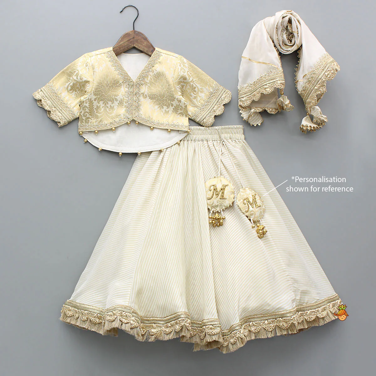 Brocade High-Low Top And Lehenga With Gota Lace Work Dupatta - Image 13