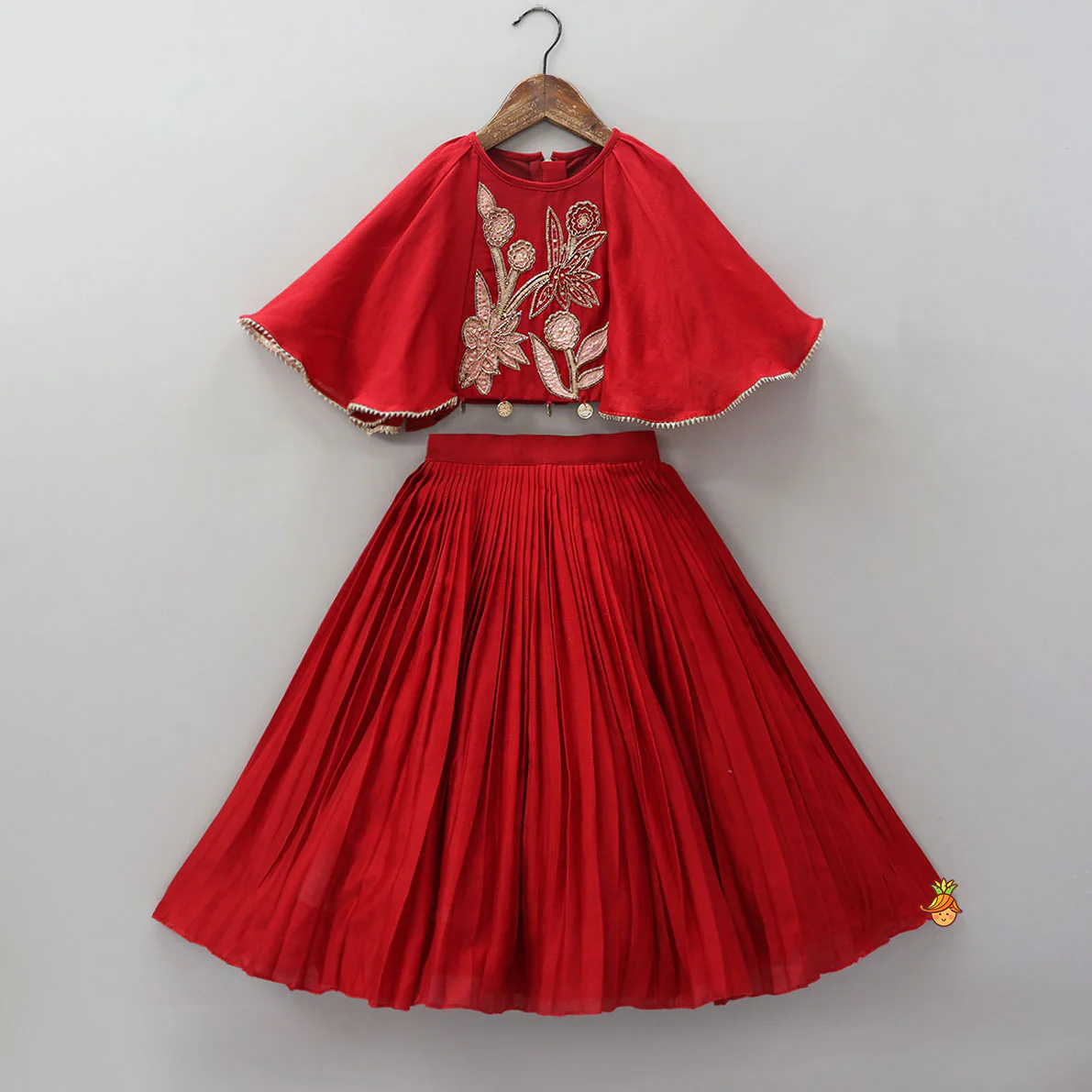 Cape Style Hand Embroidered Top And Pleated Lehenga