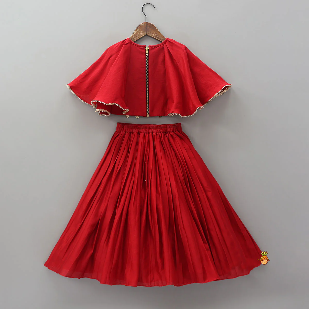 Cape Style Hand Embroidered Top And Pleated Lehenga - Image 2