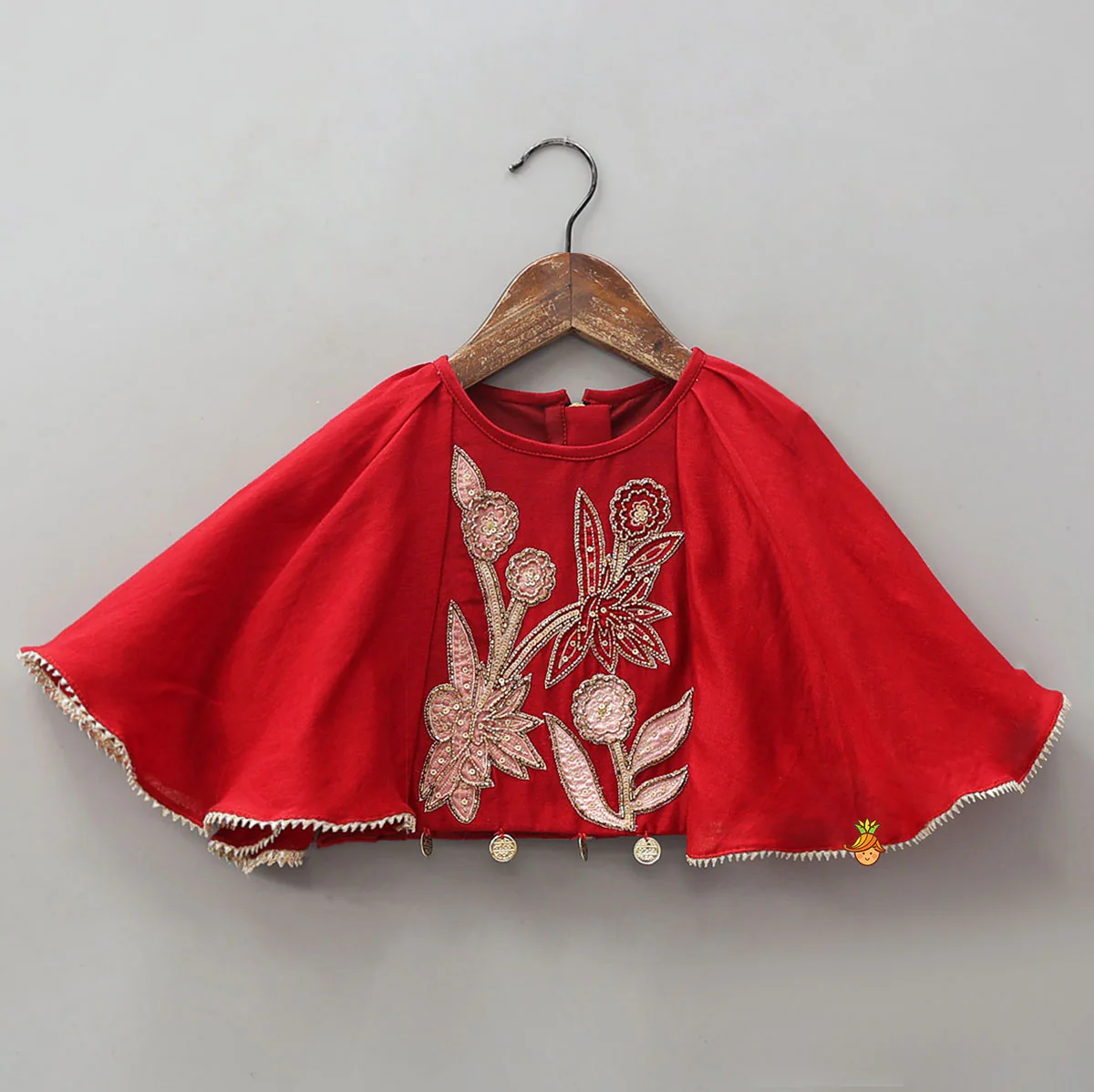 Cape Style Hand Embroidered Top And Pleated Lehenga - Image 3