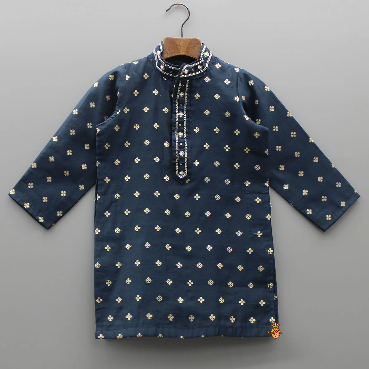 Chanderi Embroidered Blue Kurta And Pyjama - Image 3
