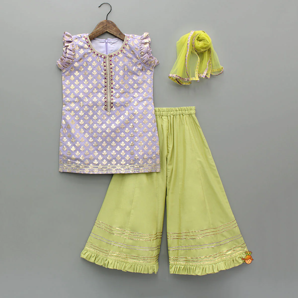 Chanderi Embroidered Kurti With Palazzo And Dupatta