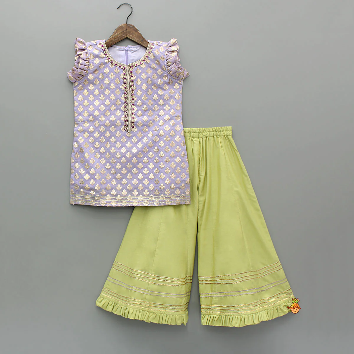 Chanderi Embroidered Kurti With Palazzo And Dupatta - Image 3