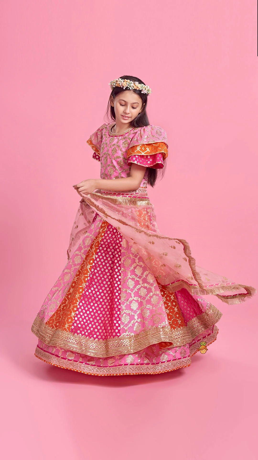 Chanderi Embroidered Top With Dual Layered Lehenga And Dupatta - Image 4