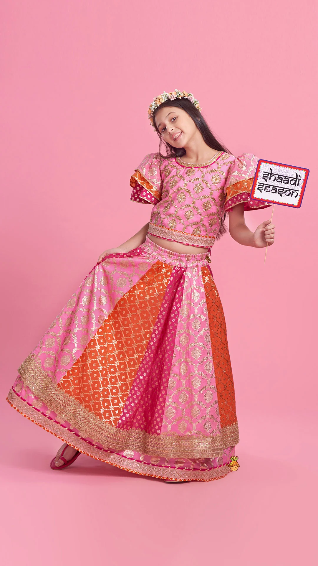 Chanderi Embroidered Top With Dual Layered Lehenga And Dupatta - Image 5