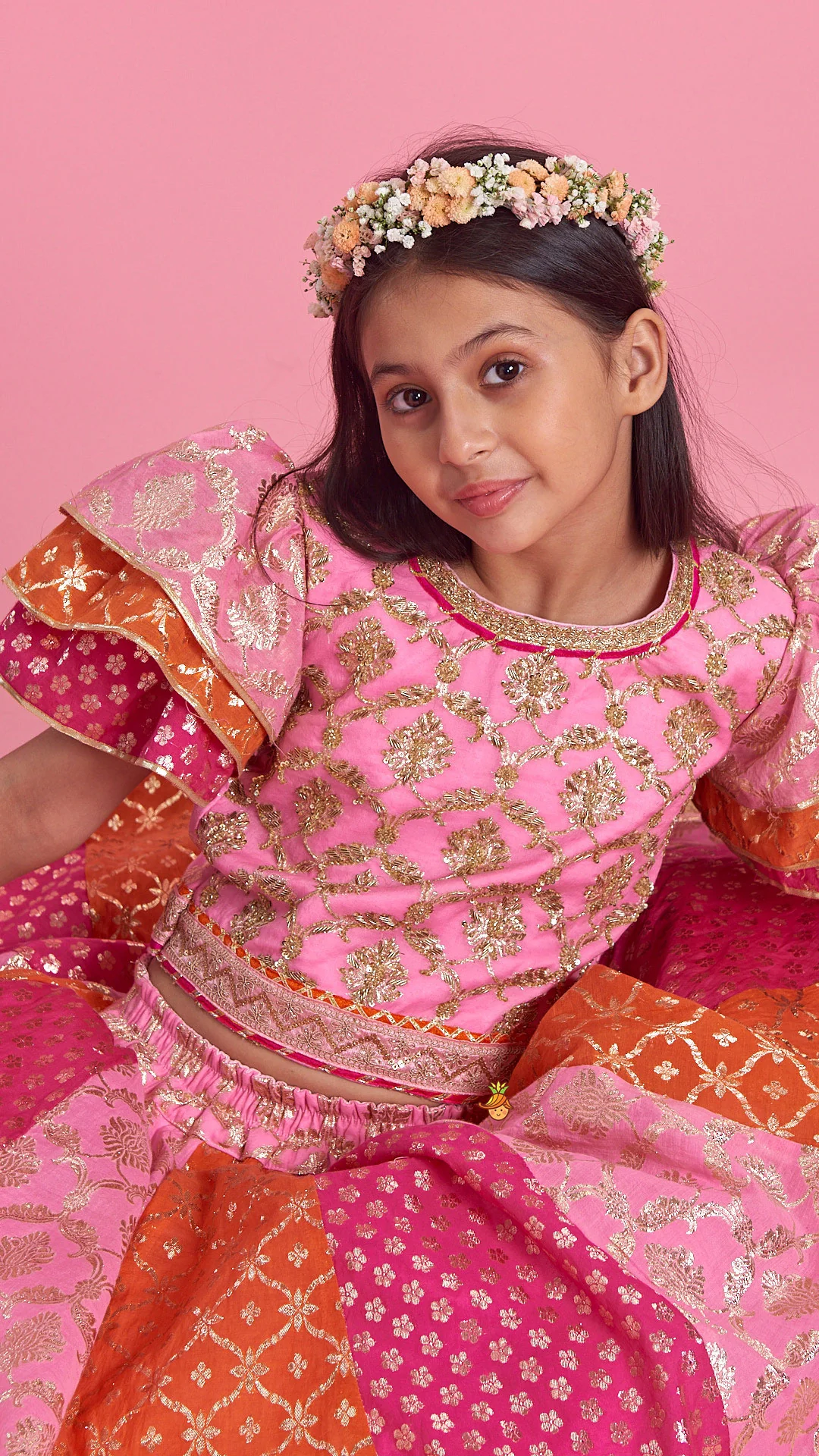 Chanderi Embroidered Top With Dual Layered Lehenga And Dupatta - Image 6