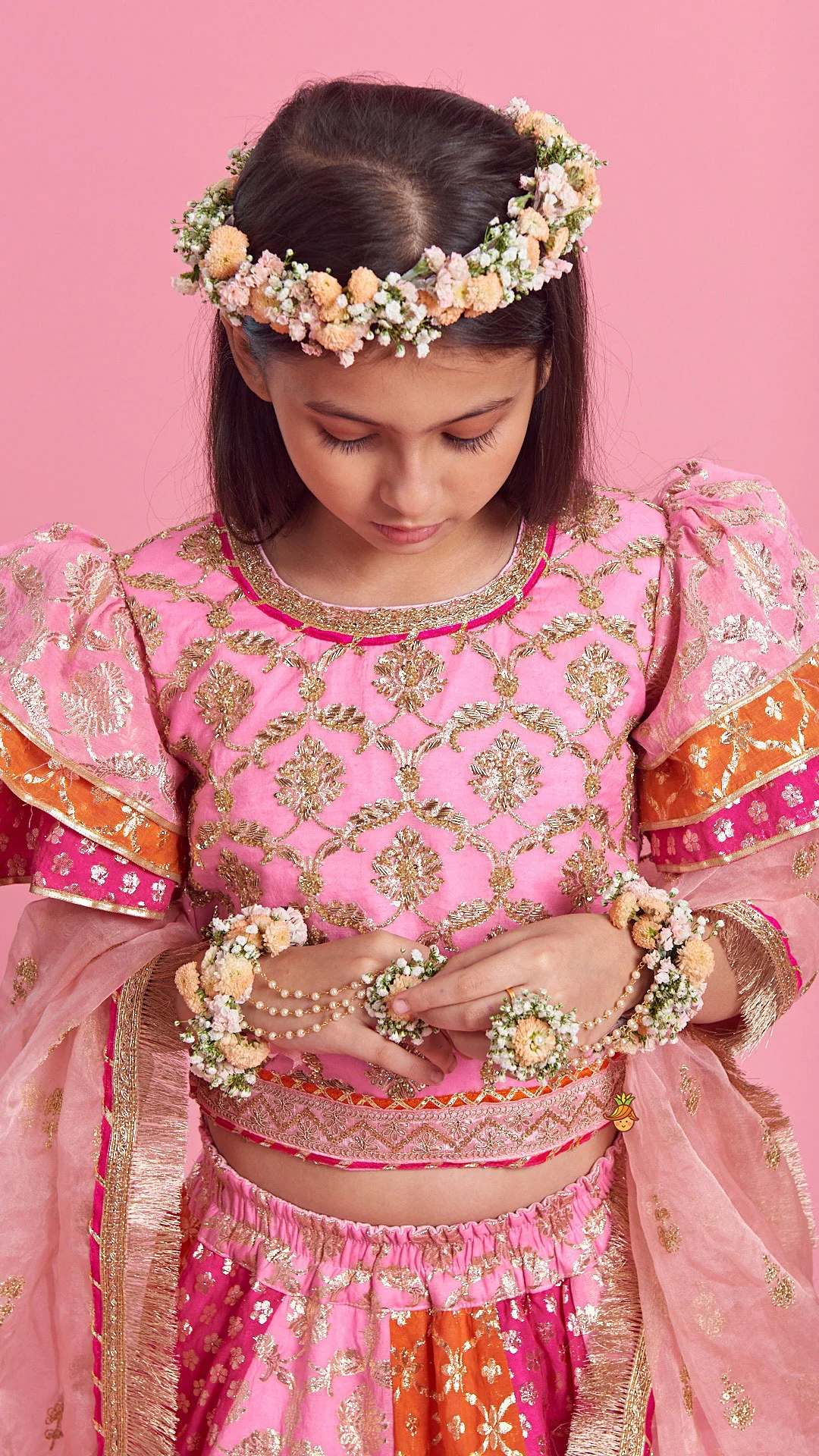 Chanderi Embroidered Top With Dual Layered Lehenga And Dupatta - Image 7