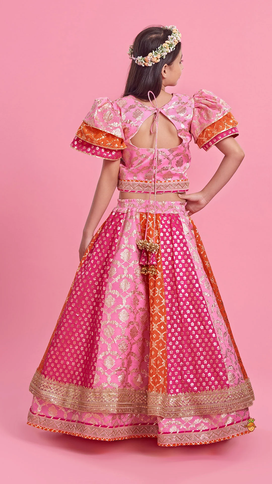 Chanderi Embroidered Top With Dual Layered Lehenga And Dupatta - Image 8